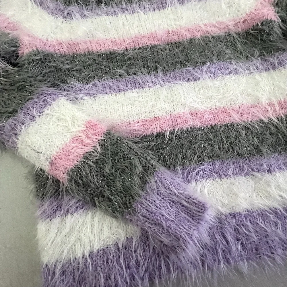 Justice Girls Fuzzy Multicolor Striped Sweater Girls‎ 5 Cozy Soft Preppy NWT